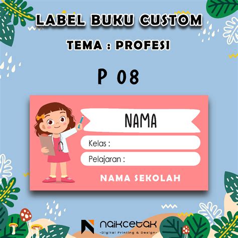 Jual Pcs Sticker Label Buku Pelajaran Custom Nama Lucu Tema Profesi