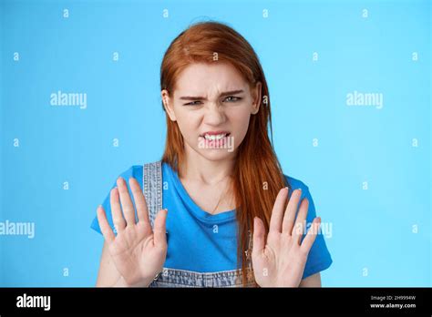 Close Up Uninterested Displeased Ignorant Picky Redhead Girlfriend Frowning Make Disgusted