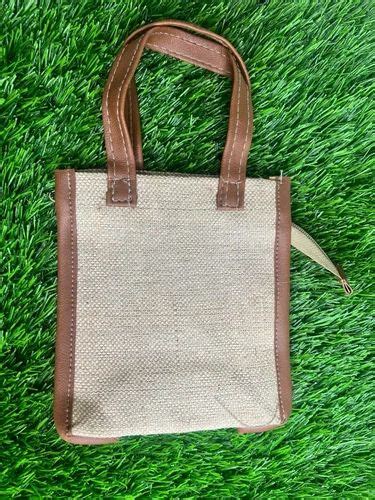 Sandal And Brown Plain Jute Lunch Bag Size Dimension 10x3x12 Inch