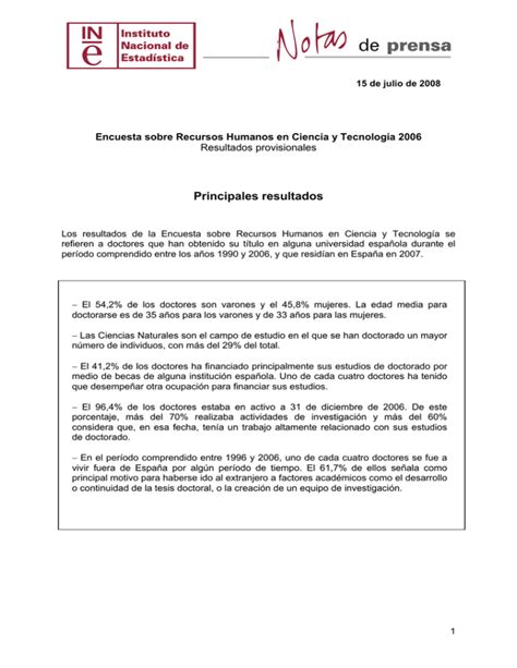 Encuesta sobre Recursos Humanos en Ciencia y Tecnología 2006