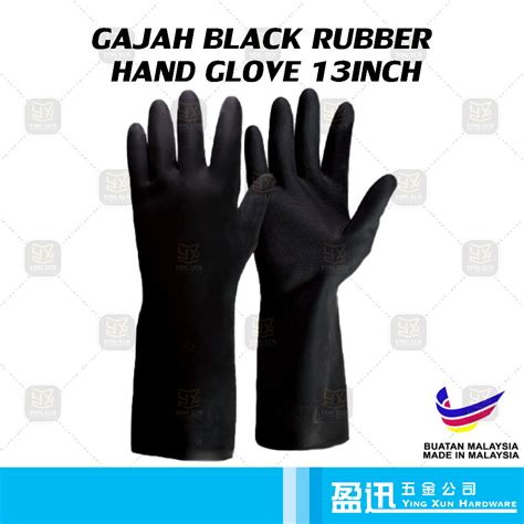 Gajah Brand Black Rubber Hand Glove Sarung Tangan Getah Hitam Black