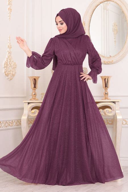 Plus Size Plum Color Hijab Engagement Dress Mu Neva Style