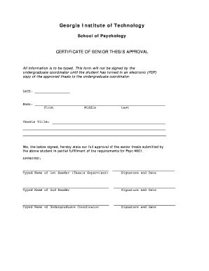 Fillable Online Senior Thesis Approval Form School Of Psychology