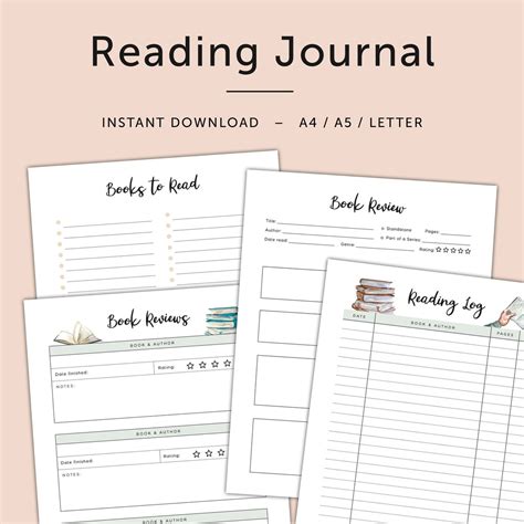 Reading Journal Printable Books To Read Book Review Template Pdf