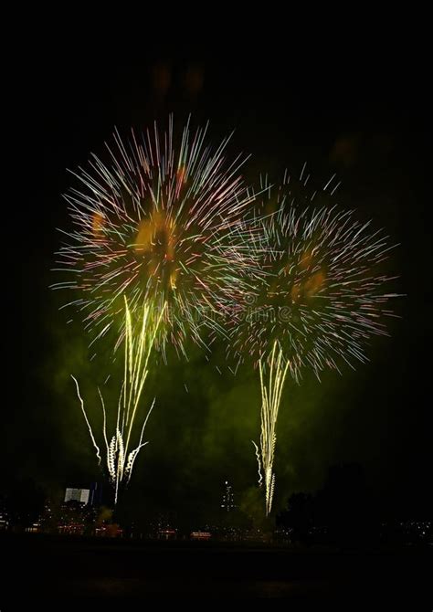 Fireworks Rockets Across Night Sky Stock Photo Image Of Nocturnal