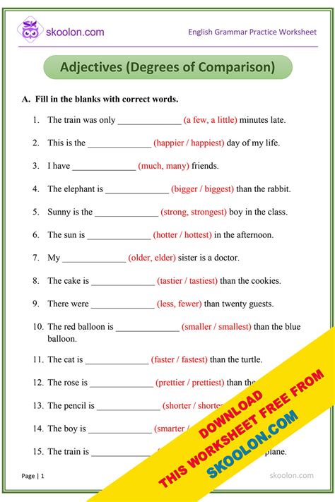 Adjectives Degrees Of Comparison Worksheet