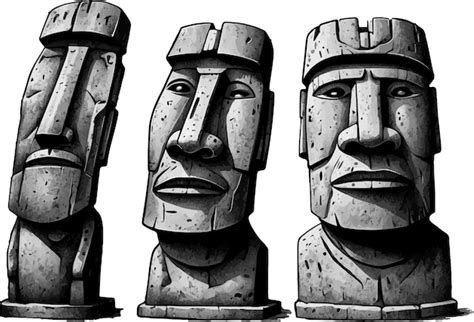 Conjunto De Estatuas Antiguas De La Isla De Pascua Moai En La Isla De Pascua Esculturas De