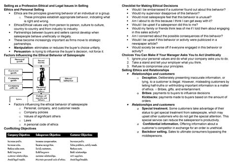 Mktg Module Selling As A Profession Ethical And Legal Issues In