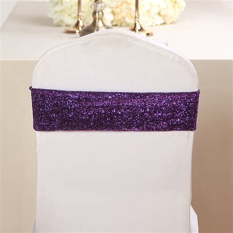 Pack Purple Metallic Shiny Glittered Spandex Chair Sashes Chair