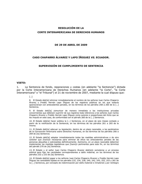 ResoluciÓn De La Corte Interamericana De Derechos Humanos