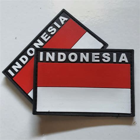 Jual Patch Rubber Logo Bendera Merah Putih Tulisan Indonesia Atas Tempelan Emblem Karet Velcro