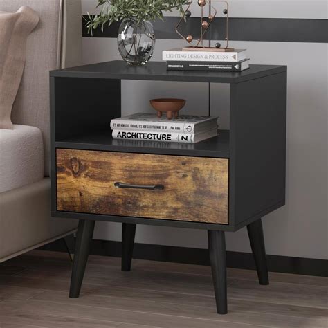 Upc 719065857961 Fufuandgaga 1 Drawer Black Wood Nightstand With Open Shelf Side Table Bedside