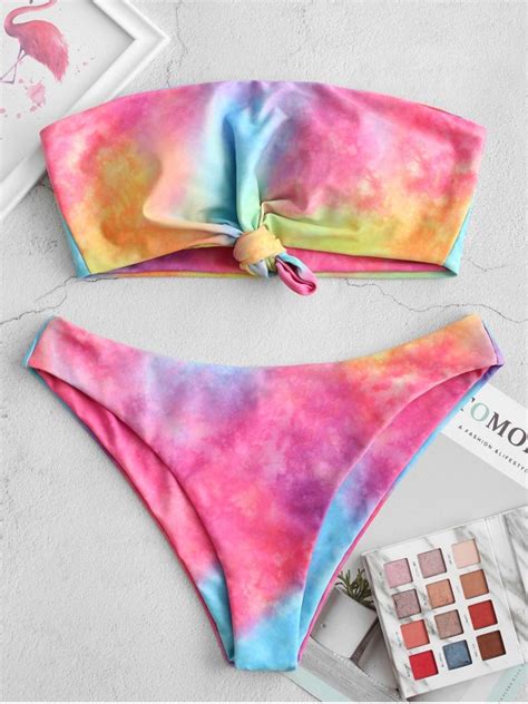 Tie Dye Knotted Bandeau Bikini Swimsuit Multi A In 2020 Bandeau Swimsuit Bikini Bandeau