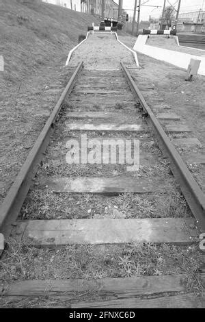 End Of Track Sign At The End Of An Abandoned Railroad Idaho Stock Photo