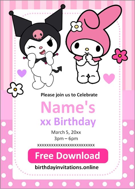 Kuromi And My Melody Invitations Birthday Invitations