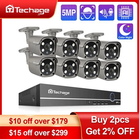 Techage Security Camera System Ch Mp Hd Poe Nvr Kit Cctv