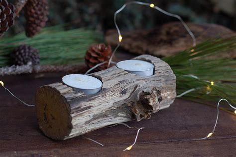 Rustic Wood Log Branch Tealight Candle Holder Etsy