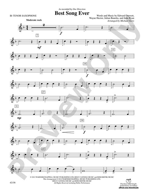 Best Song Ever B Flat Tenor Saxophone B Flat Tenor Saxophone Part Digital Sheet Music Download