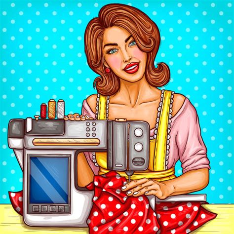 Women Sewing Machine Illustrations Royalty Free Vector Graphics And Clip