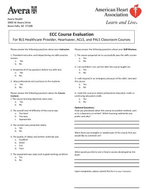 Fillable Online Avera Ecc Course Evaluation Avera Health Fax Email