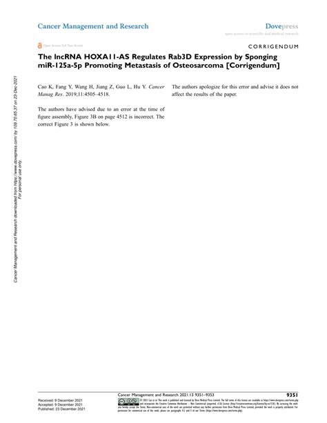 PDF The LncRNA HOXA11 AS Regulates Rab3D Expression By Sponging MiR