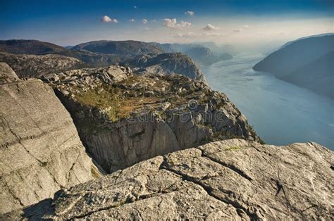 View At Lyse Fjord And Preikestolen Cliff In Norway Stock Image Image