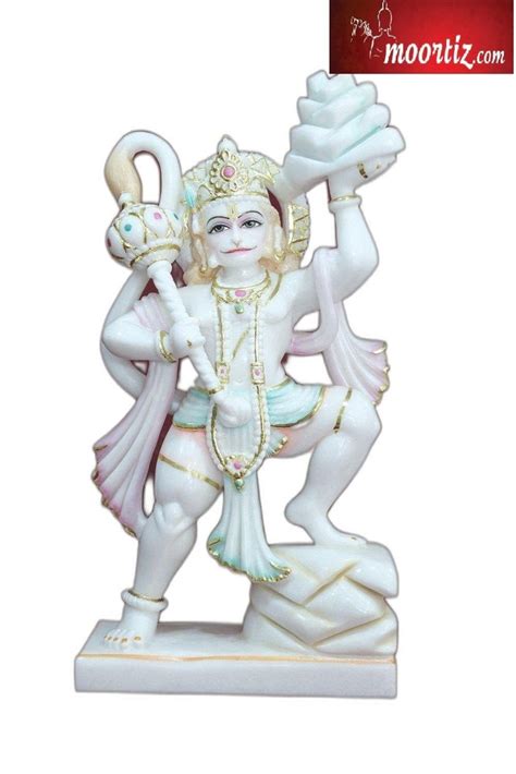 Moortiz Painted 18inch White Marble Hanumanji Statue For Worship At Rs