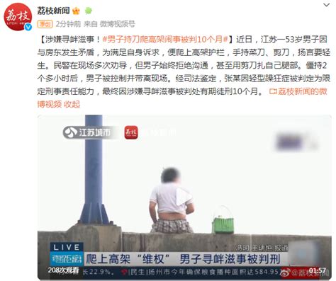 涉嫌寻衅滋事！男子持刀爬高架闹事被判10个月