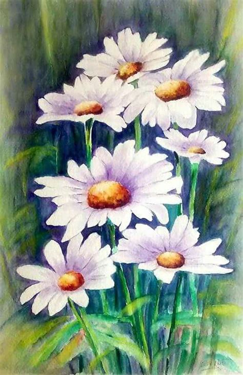 White Daisy Garden Watercolor Painting Reproduction By Wanda Etsy Artofit