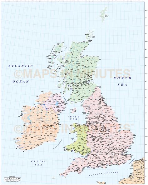 Digital Vector British Isles Map Basic Country Level Scale