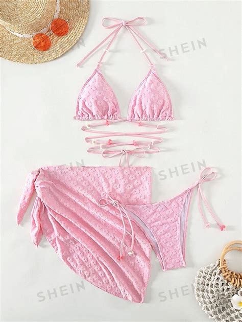 Shein X Hangout Fest Shein Swim Mod Floral Flocked Bikini Set Flower