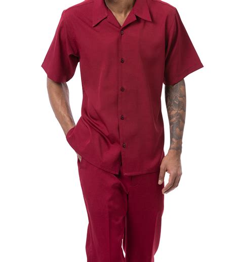 Solid Burgundy Walking Suit 2 Piece Short Sleeve Set Suits Outlets