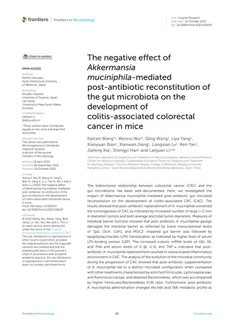 PDF The Negative Effect Of Akkermansia Muciniphila Mediated Post