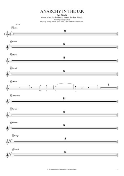 Anarchy In The U K Tab By Sex Pistols Guitar Pro Full Score