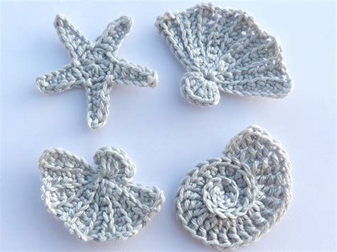 Crochet Shells Crochet Applique 4 Siver Grey Applique Shells Etsy Uk