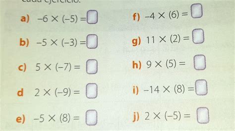 1 Escribe El Signo Que Debe Tener El Producto De 5 Cada Ejercicio