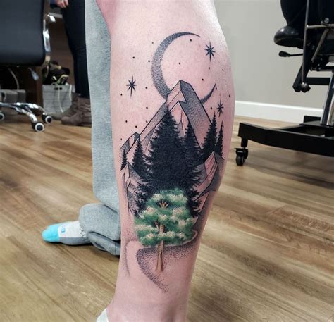 Tree And Mountainscape Tattoo Done By Doozer Soto Mountainscapetattoo