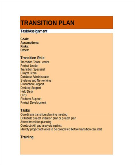 Transition Plan 12 Examples Format Word Pages Pdf