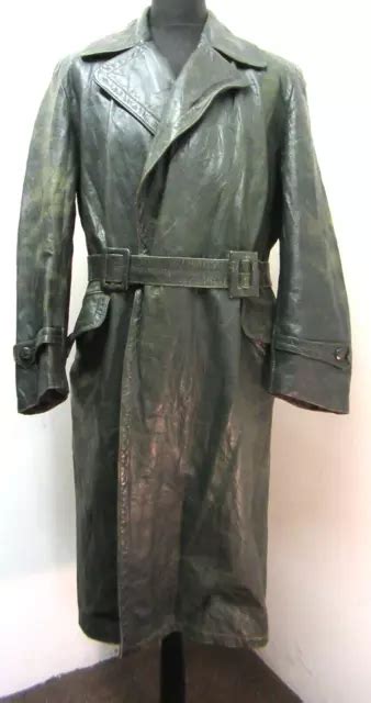 Vintage Ww German Officers Leather Trench Coat Jacket Size L