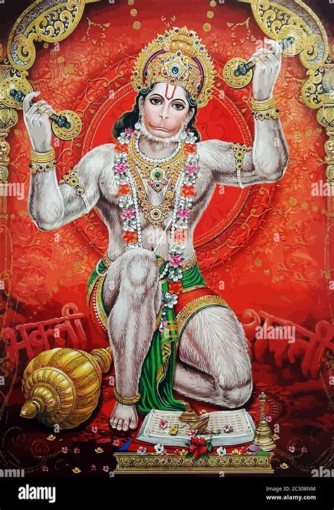 Hanuman White Indian Holy God Monkey Jayanti Red Illustration Stock