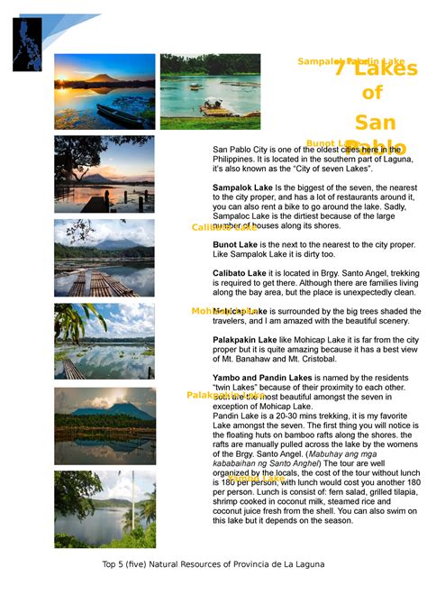 Natural Resources Of La Laguna San Pablo City 7 Lakes Of San Pablo