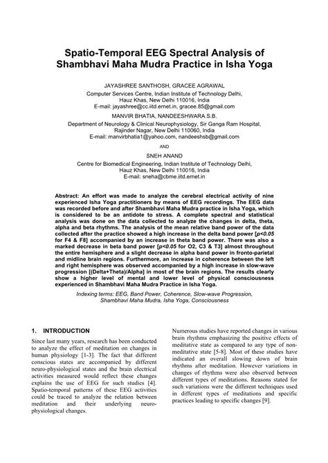 Spatio Temporal Eeg Spectral Analysis Of Shambhavi Maha Mudra Practice