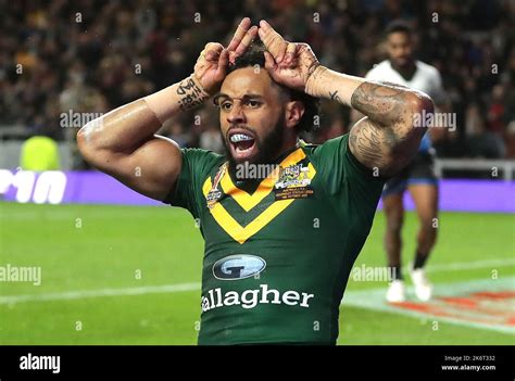 Australias Josh Addo Carr Celebrates Scoring His Sides Second Try Of