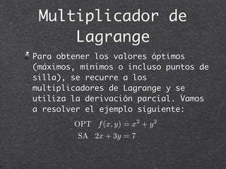 Optimizacion Con Multiplicador De Lagrange Ppt