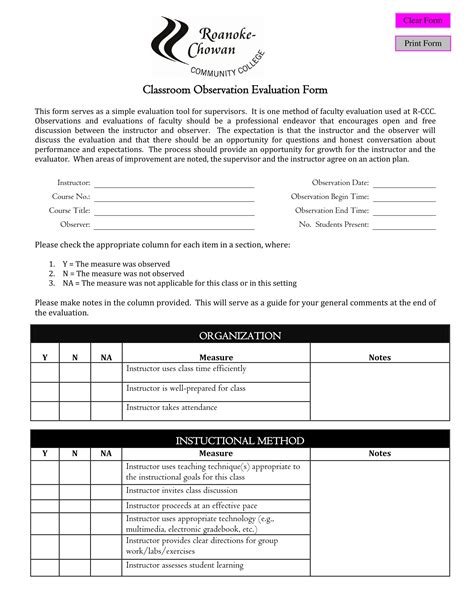 Observation Sheet For Students