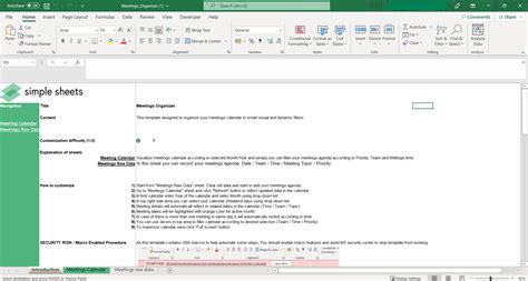 Meetings Organizer Excel Template Simple Sheets
