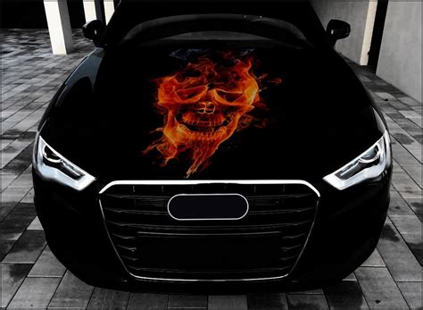 Fire Skull Car Hood Wrap Full Color Vinyl Decal Death Sticker Etsy