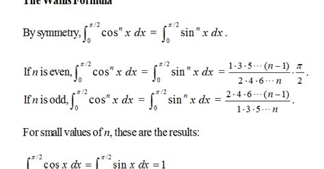 Mr B's Math Blog: Wallis's formula for integrals of powers of sine and cosine