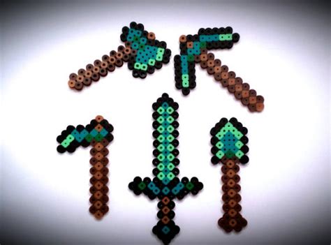 Minecraft Inspired Diamond Tools 5 Piece Set By Beadsbuttonscaps