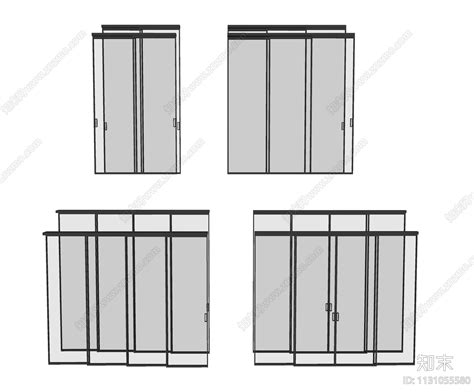 现代简约玻璃推拉门su模型下载【id1131055580】知末su模型网